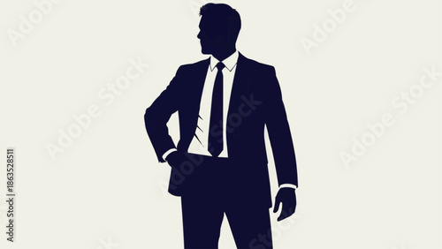 Silhouette of a businessman in a suit standing confidently.