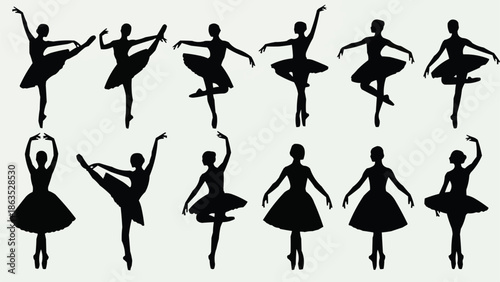 Collection of ballet dancer silhouettes in various poses.