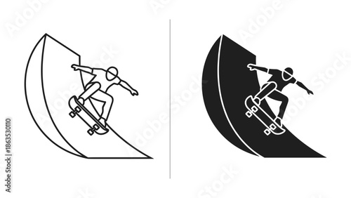 Skateboarder performing tricks on ramp