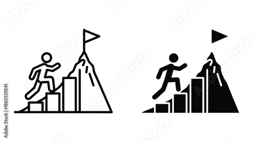 Climbing to the top of the mountain with flag