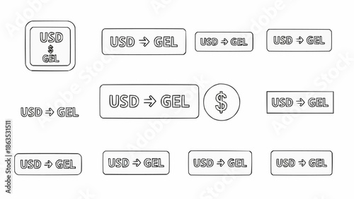 USD to GEL currency exchange rate icons and symbols.