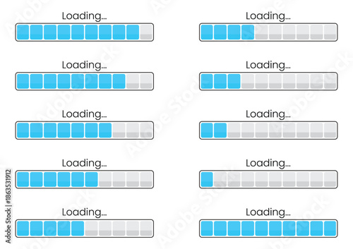 Set of Loading Bars Vector Illustration Showing Progress