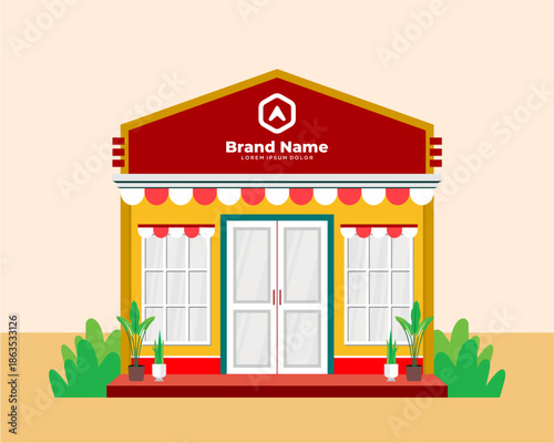 Flat design style of shop with simple and modern looks