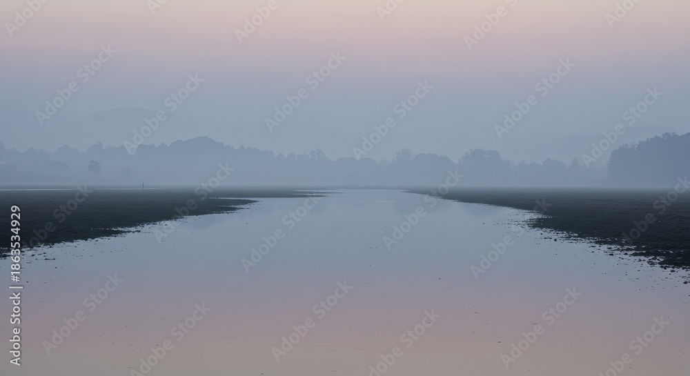 Fototapeta premium Misty morning over a calm river