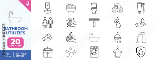 Bathroom utilities line icons set