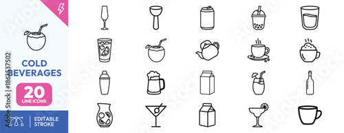 Cold Beverage Line Icons
