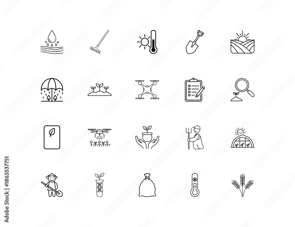 Fototapeta premium Farming Technology Icons Set