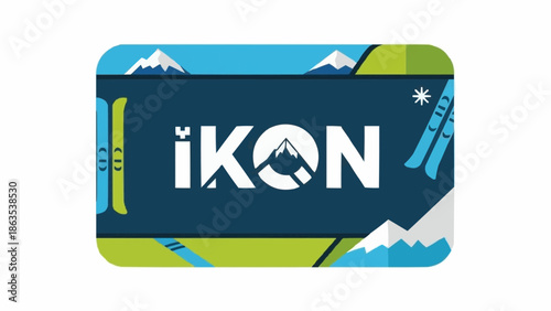 Ikon Pass Ski Resort Access Card with Mountain Graphics.