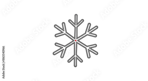 Clean Line Art of a Symmetrical Snowflake with a Red Center - Modern Winter Icon