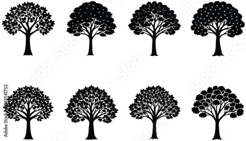 Vector silhouette of tree on white background.