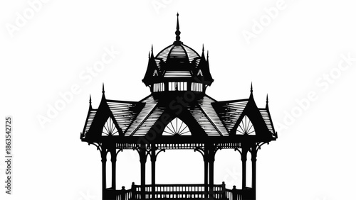 Ornate Victorian Gazebo Silhouette against a White Background.