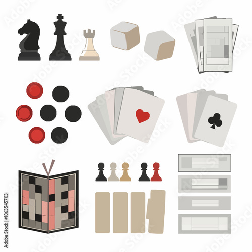 Board Games and Card Sets Flat Vector Illustration Collection