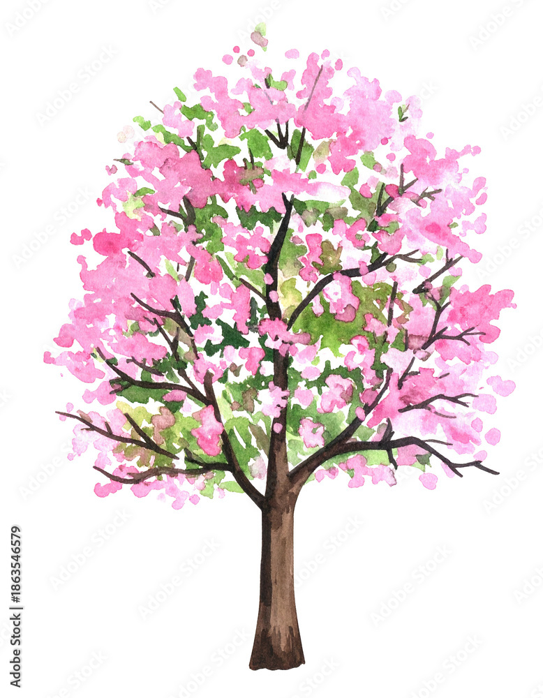 Obraz premium 春の木（水彩テクスチャ、飾り、デコレーション素材）