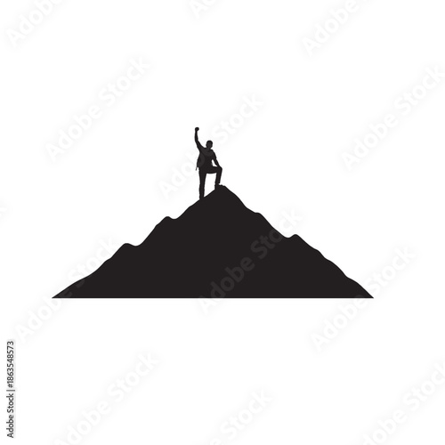 Triumphant Man on Mountain Peak Celebrating Success
