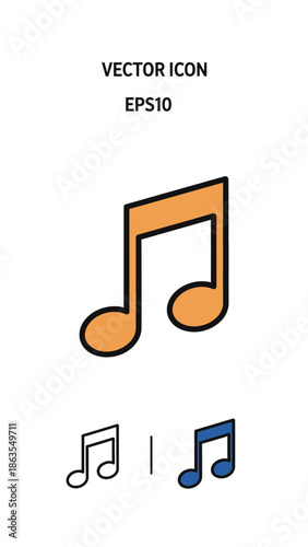 Colorful Musical Note Icon Vector Illustration. Isolated Music Symbol for Melody, Sound, Audio, and Entertainment Design.