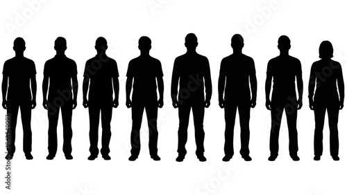 A lineup of diverse human silhouettes showcasing different heights and body types.