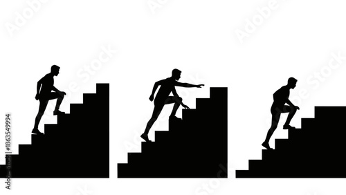 Silhouettes of people climbing stairs, representing progress and effort.