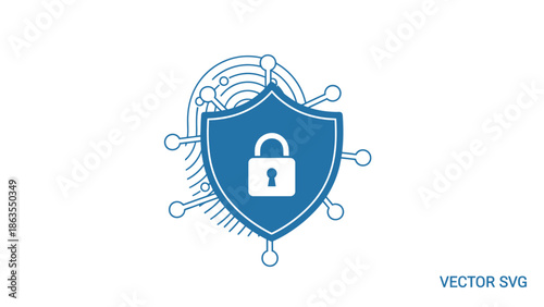 Digital Security Concept Icon: Shield with Padlock and Fingerprint. Data Protection, Biometric Authentication, and Cyber Privacy Symbol.