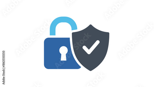 Digital Security Concept: Padlock and Shield with Checkmark Icon Representing Data Protection and Internet Privacy