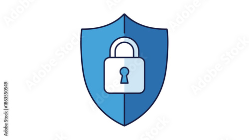 Digital security shield with padlock icon. Data protection, privacy, internet safety, and cybersecurity concept illustration.