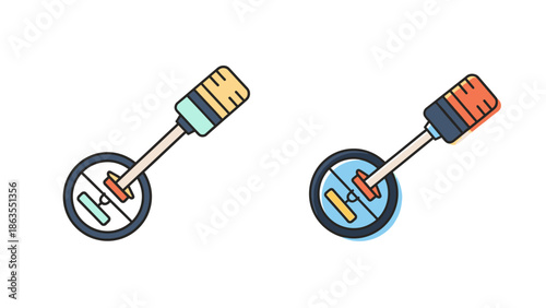 Colorful flat design banjo icons set. Stylized musical instrument illustration for folk, country music, UI, app, web, and graphic projects.