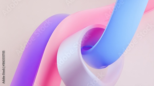 3D-rendered abstract ribbons in pastel colors against a neutral background