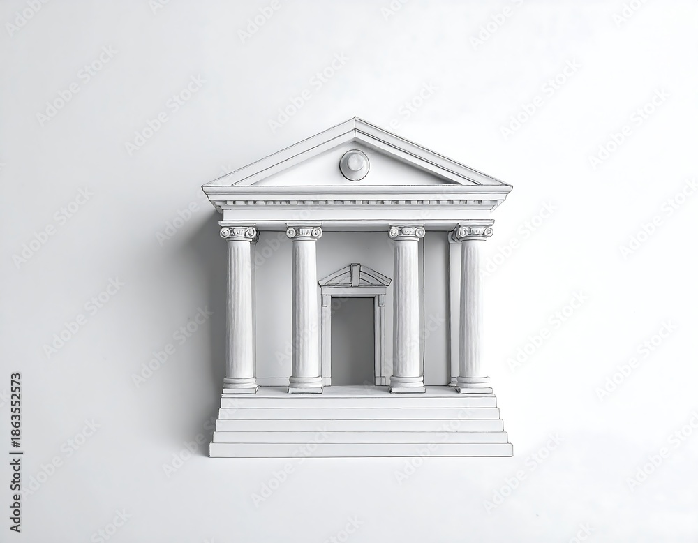Obraz premium Whitewashed minimalist neoclassical building miniature