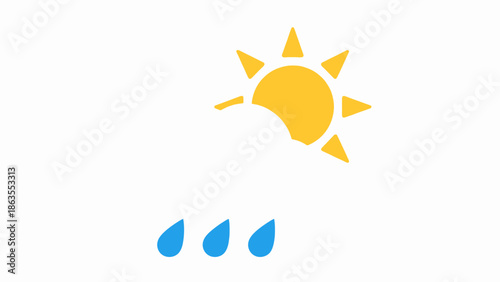 Partly Cloudy with Rain Showers Weather Forecast Symbol Illustration - Sun, Cloud, and Rain Icon
