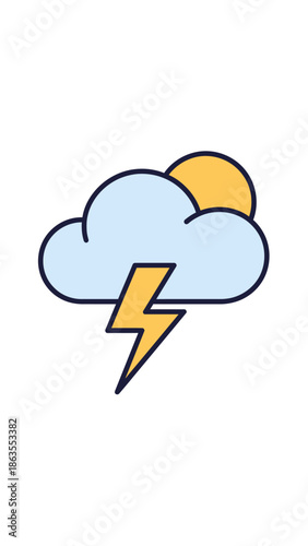 Colorful weather icon: sun partially behind a cloud with a lightning bolt, symbolizing a stormy forecast or thundery showers.