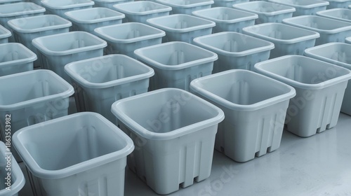 Rows of White Plastic Square Plant Pots ? Empty Nursery Containers