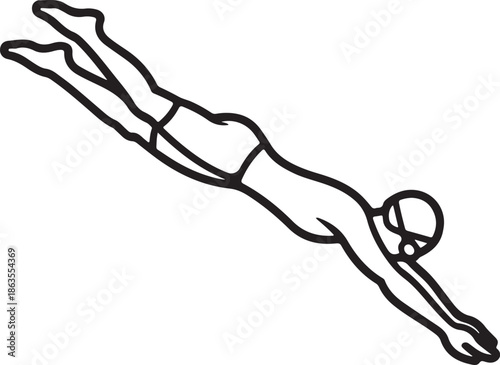 Swimmer Diving Off Starting Line Art, Coloring Book Page Line Art Drawing, Vector and Illustration