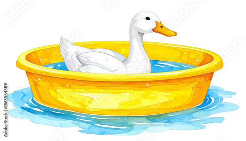 水遊びするアヒルのイラスト © Bambi and Sunny