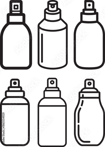 Set of Spray Bottle Line Art, Coloring Book Page Line Art Drawing, Vector and Illustration