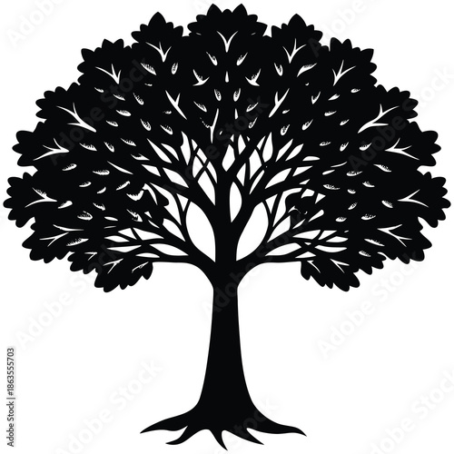 Vector silhouette of tree on white background.