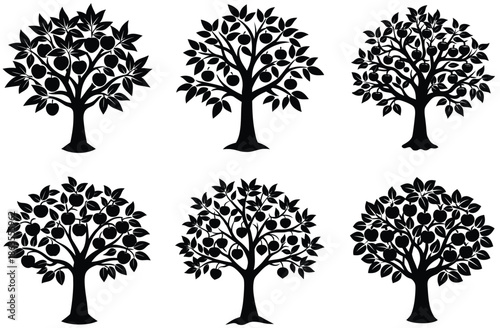 Vector silhouette of tree on white background.