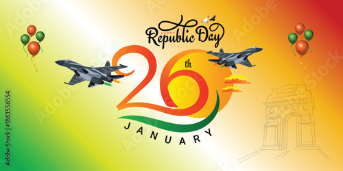 India republic day greeting with 26 january logo design