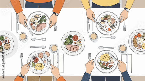 People enjoying a delicious meal together around a table.