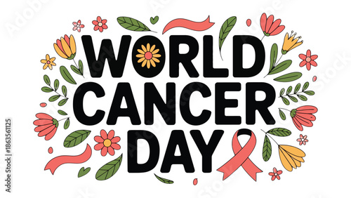 World Cancer Day : Symbolic message for World Cancer Day, advocating for awareness, support, and hope in the fight against cancer. It showcases the importance of global solidarity and care.