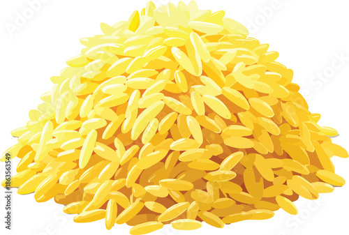 Golden Rice Heap: A radiant pile of long grain rice presents a visual feast, promising a versatile base for culinary creations.