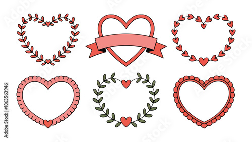 Romantic Frames of Love: A delightful collection of hand-drawn heart-shaped frames, each radiating warmth and affection, designed to capture the essence of romance.