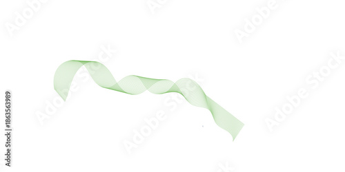 A fresh green leaf and a natural wavy ribbon are isolated on a white background in a macro closeup featuring organic plant shapes and light spring color patterns