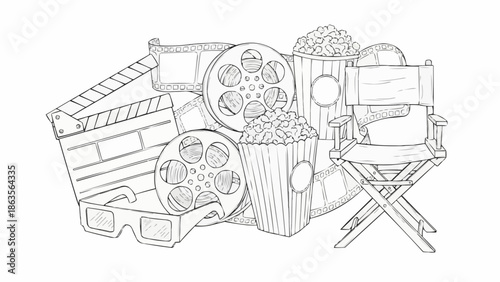 Movie production and entertainment elements illustration.