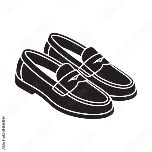 A pair of classic black and white loafers in a simple stylistic outline design