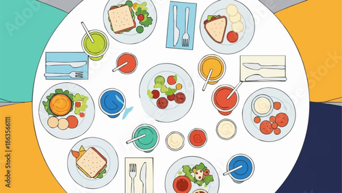 Healthy Food and Drinks Laid Out on a Round Table.