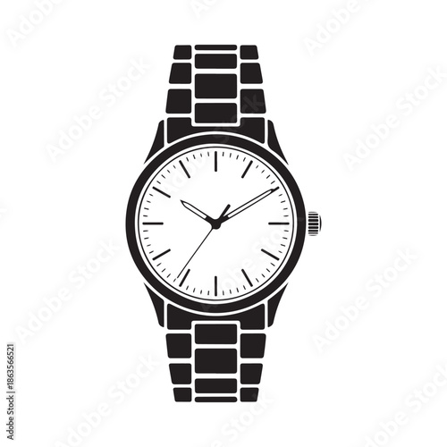 Classic wristwatch with metal band displaying time on a circular white face isolated design