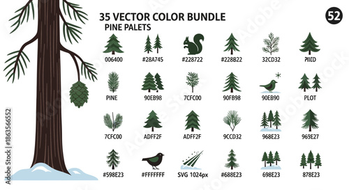 A captivating vector color bundle showcasing diverse pine palettes and associated elements