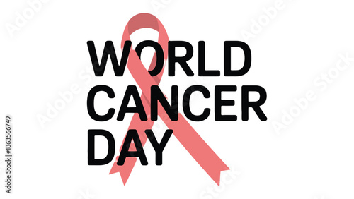 World Cancer Day Awareness: A symbolic depiction of the World Cancer Day, featuring the iconic pink ribbon intertwined with the text, promoting awareness and solidarity for cancer patients.