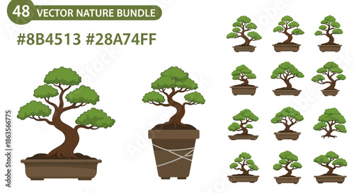 Collection of Adorable Vector Nature Bundle Bonsai Trees for Graphic Design Projects