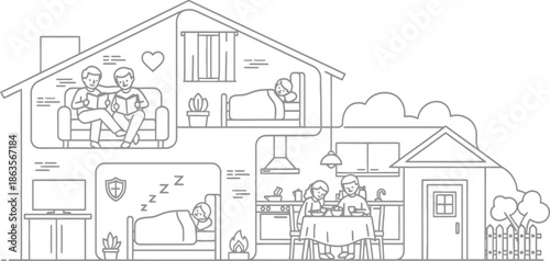 Family life inside a cozy home with different activities