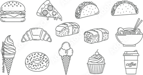 Delicious food illustration set on white background